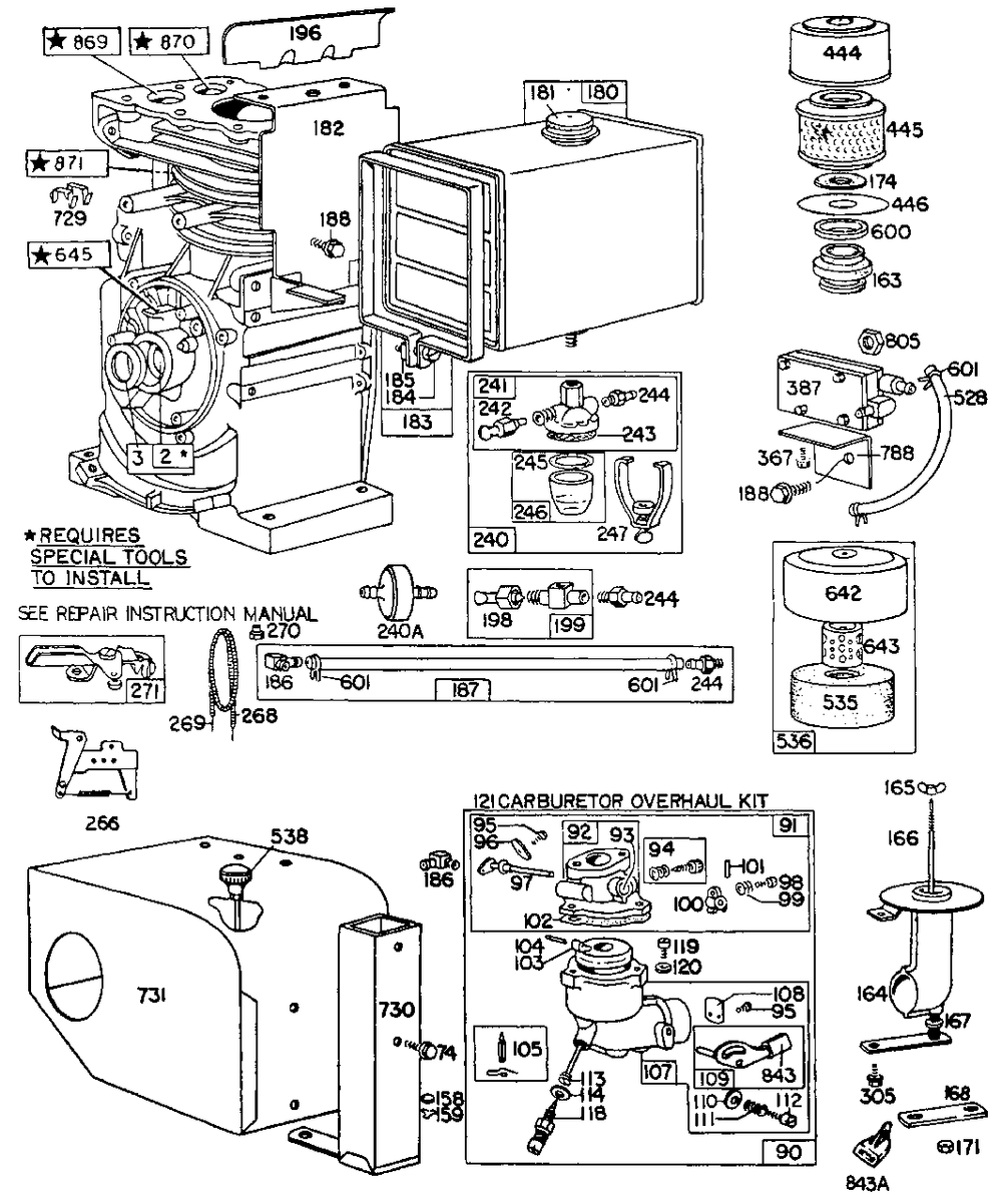 Fuel Tank,sno-Gard,primer Diagram and Parts List for 190401-0707-XX  Briggs and Stratton Engine
